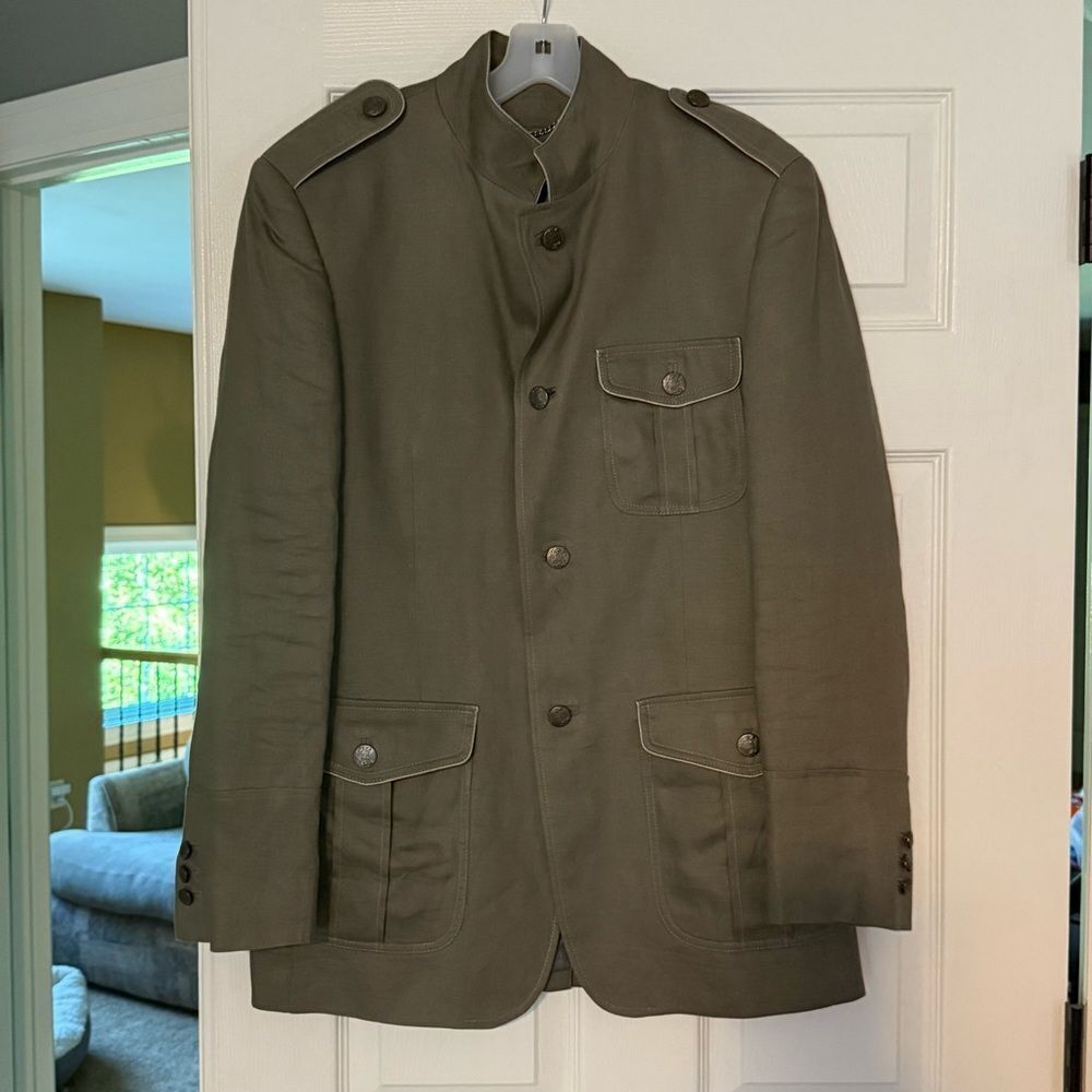 Men's Olive Green Military Safari Utility Jacket - Picture 2 of 13